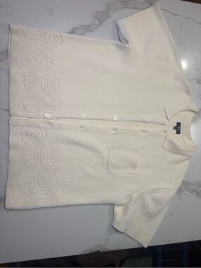 Stussy Cream Short-Sleeve Button Front Polo Cardigan